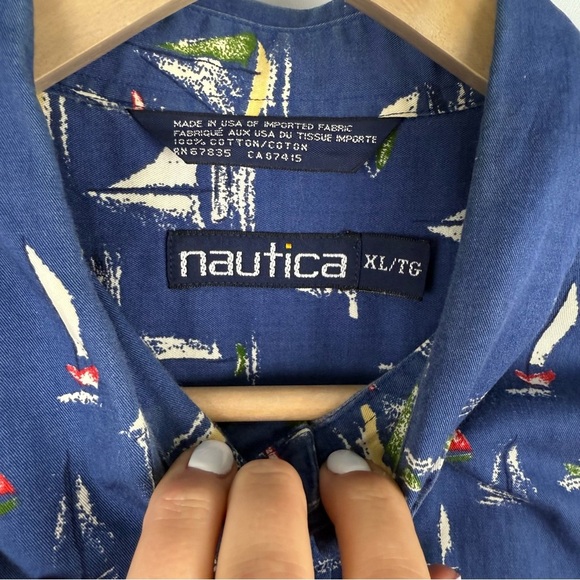 Nautica Mens XL Vintage Sailboat Print Shirt  Made in USA Button Down - Picture 3 of 5